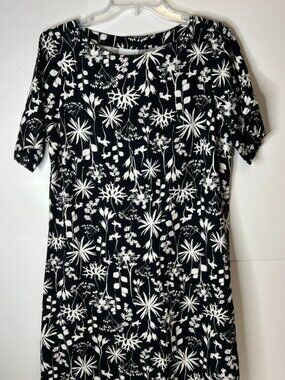 J. Jill Women's Small Petite Black White Print A-Line Dress Pockets Short Sleeve
